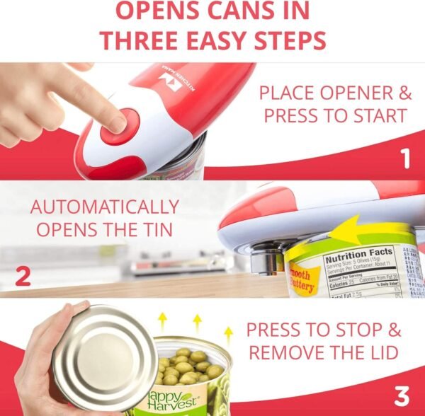Kitchen Mama Auto Electric Can Opener: Open Your Cans with A Simple Press of Button - Automatic, Hands Free, Smooth Edge, Food-Safe, Battery Operated, YES YOU CAN (Red) - Image 4