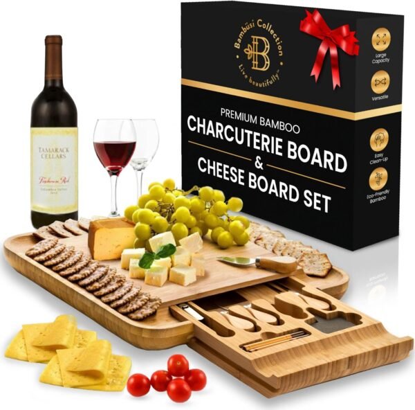 Charcuterie Board - Bamboo Cheese Board and Charcuterie Gift Set with Accessories, Bridal Shower Gift, Wedding Gifts for Couples 2024, Housewarming Gifts New Home, White Elephant Gift, Kitchen Gadgets