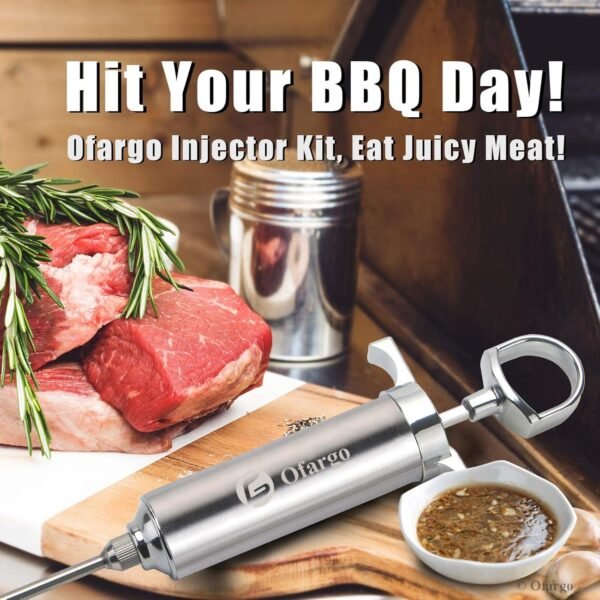 Ofargo 304-Stainless Steel Meat Injector Syringe Kit with 4 Marinade Needles for BBQ Grill Smoker, 2-oz Large Capacity, Both Paper User Manual and E-Book Recipe - Image 5
