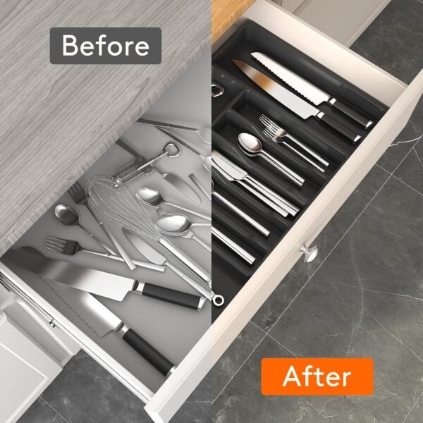 Lifewit Silverware Drawer Organizer, Expandable Utensil Tray for Kitchen, BPA Free Flatware and Cutlery Holder, Adjustable Plastic Storage for Spoons Forks Knives, Large, Black - Image 8