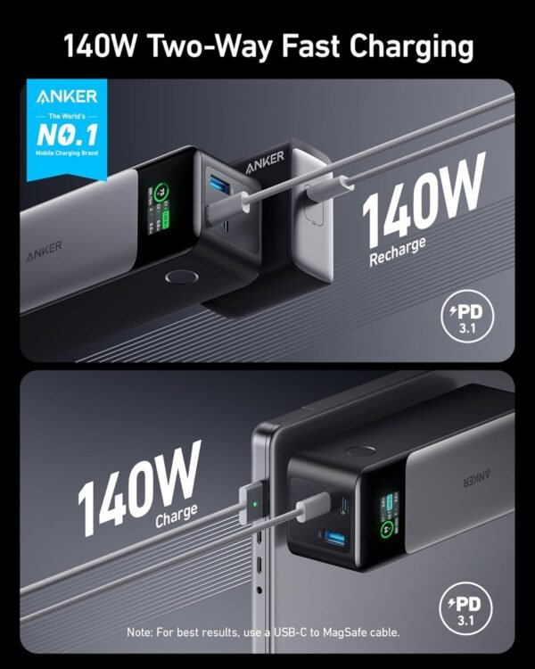 Anker 737 Power Bank, 24,000mAh 3-Port Laptop Portable Charger with 140W Output, Smart Digital Display, Compatible with iPhone 16/15/14/13 Series, Vision Pro, Samsung, MacBook, Dell, AirPods, and More - Image 4