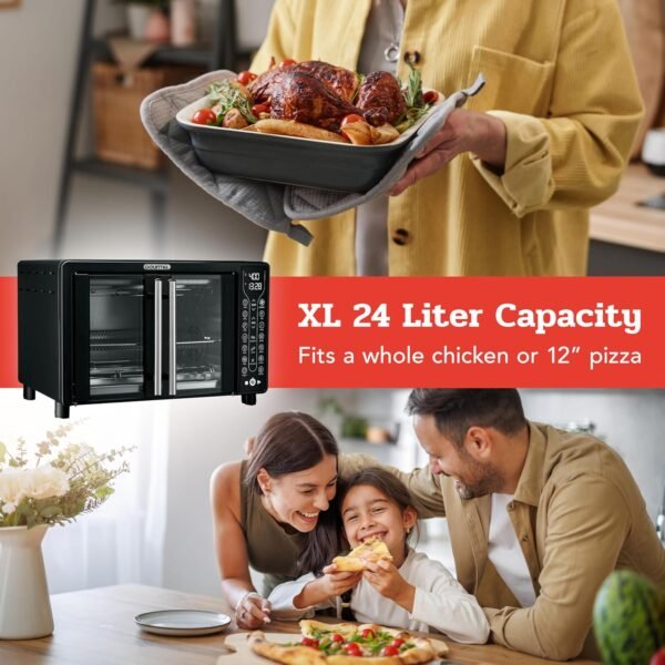 Gourmia Toaster Oven Air Fryer Combo 17 cooking presets 1700W french door digital air fryer oven 24L capacity accessories, convection rack, baking pan tray recipe book GTF7460,Large,Black - Image 4