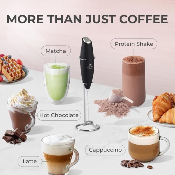 Zulay Kitchen Powerful Milk Frother Wand With 2 Duracell Batteries - Ultra Fast Handheld Drink Mixer - Electric Whisk Foam Maker for Coffee, Lattes, Cappuccino, Matcha, Hot Chocolate & Creamer - Black - Image 8