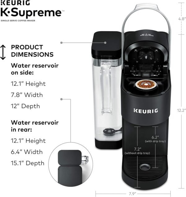 Keurig K-Supreme Single Serve K-Cup Pod Coffee Maker, MultiStream Technology, 4 Brew Sizes, 66oz Dual-Position Removable Reservoir, Black - Image 8