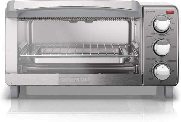 BLACK+DECKER 4-Slice Toaster Oven, TO1745SSG, Even Toast, 4 Cooking Functions Bake, Broil, Toast and Keep Warm, Removable Crumb Tray, Timer - Image 3