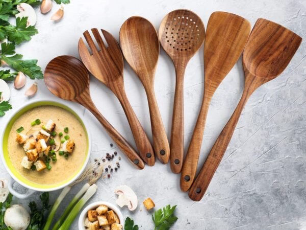 Zulay Kitchen 6-Piece Wooden Spoons for Cooking - Smooth Finish Teak Wooden Utensils for Cooking - Soft Comfort-Grip Wood Spoons for Cooking - Non-Stick Wooden Cooking Utensils - Wooden Spoon Sets - Image 6