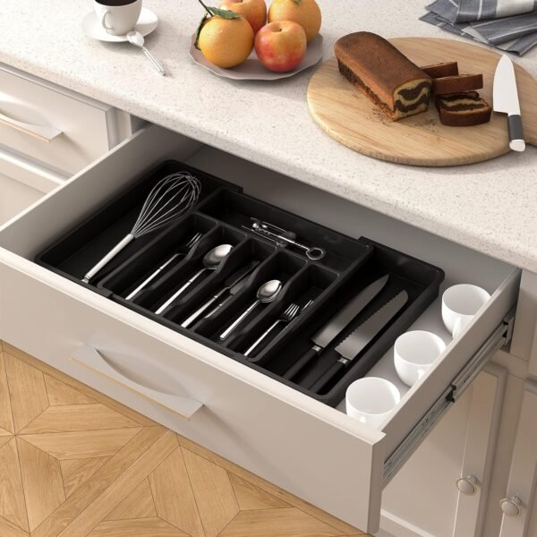 Lifewit Silverware Drawer Organizer, Expandable Utensil Tray for Kitchen, BPA Free Flatware and Cutlery Holder, Adjustable Plastic Storage for Spoons Forks Knives, Large, Black - Image 10