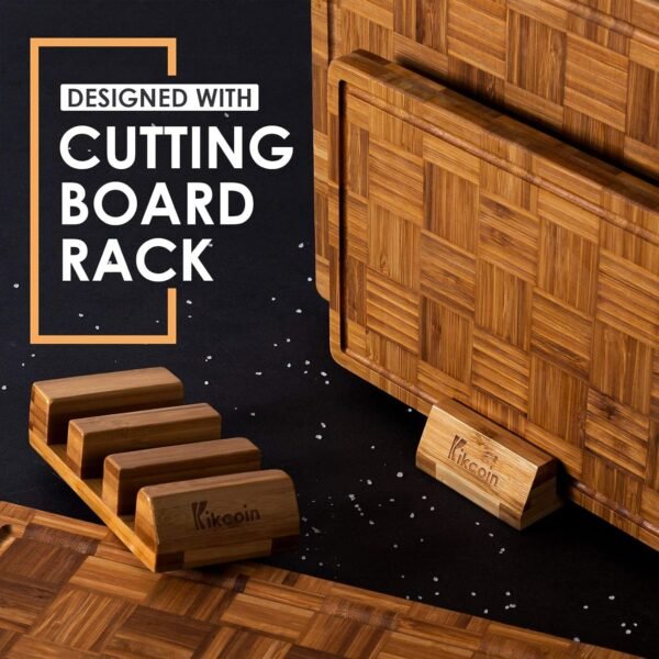 Extra Large Bamboo Cutting Boards, (Set of 3) Chopping Boards with Juice Groove Bamboo Wood Cutting Board Set Butcher Block for Kitchen, End Grain Serving Tray by Kikcoin - Image 6