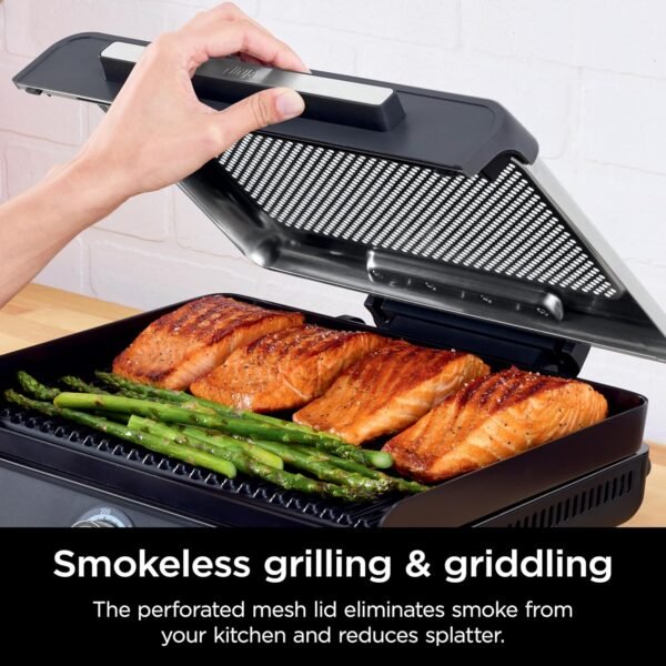 Ninja Griddle and Indoor Grill, 14’’, Electric Grill, For Steak, Burgers, Salmon, Veggies, and More, Pancake Griddle, Nonstick, Dishwasher Safe, 500F, Even Cooking, Silver, GR101 - Image 8
