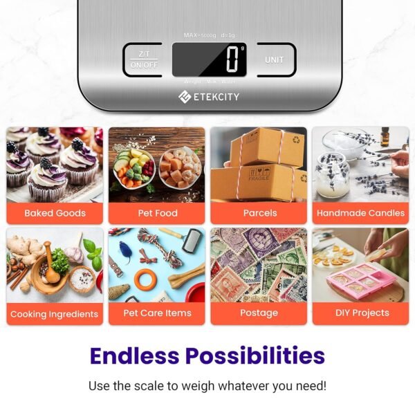 Etekcity Food Kitchen Scale, Digital Grams and Ounces for Weight Loss, Baking, Cooking, Keto and Meal Prep, LCD Display, Medium, 304 Stainless Steel - Image 10