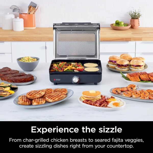 Ninja Griddle and Indoor Grill, 14’’, Electric Grill, For Steak, Burgers, Salmon, Veggies, and More, Pancake Griddle, Nonstick, Dishwasher Safe, 500F, Even Cooking, Silver, GR101 - Image 7