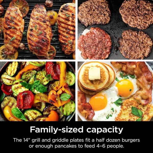 Ninja Griddle and Indoor Grill, 14’’, Electric Grill, For Steak, Burgers, Salmon, Veggies, and More, Pancake Griddle, Nonstick, Dishwasher Safe, 500F, Even Cooking, Silver, GR101 - Image 9