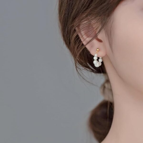 Pearl Hoop Earrings 14K Gold Plated Drop Dangle Earrings For Women Trendy Round Simulated Shell Pearl Earrings - Image 2