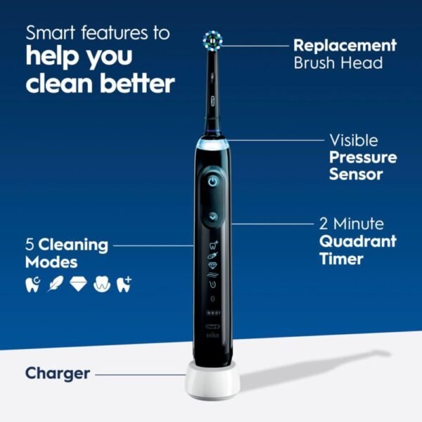 Oral-B Genius X Limited Rechargeable Electric Toothbrush with 1 Replacement Brush Head, Travel Case, Midnight Black - Image 6