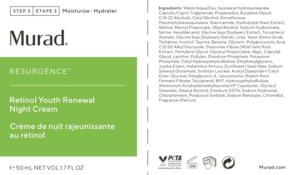 Murad Resurgence Retinol Youth Renewal Night Cream – Anti-Aging Retinol Moisturizer for Wrinkles and Fine Lines – Hydrating, Firming, and Smoothing Skincare Treatment, 1.7 Fl Oz - Image 4