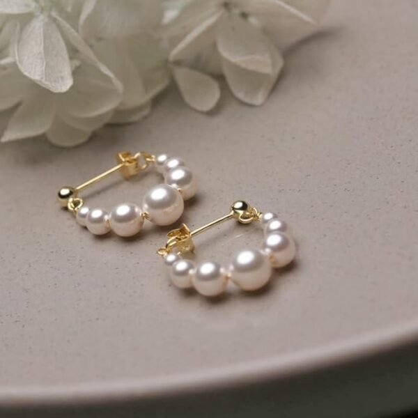 Pearl Hoop Earrings 14K Gold Plated Drop Dangle Earrings For Women Trendy Round Simulated Shell Pearl Earrings - Image 6