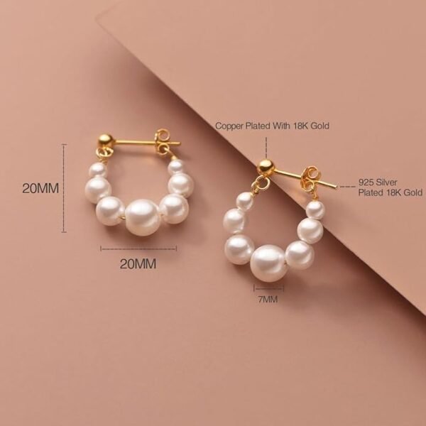 Pearl Hoop Earrings 14K Gold Plated Drop Dangle Earrings For Women Trendy Round Simulated Shell Pearl Earrings - Image 5