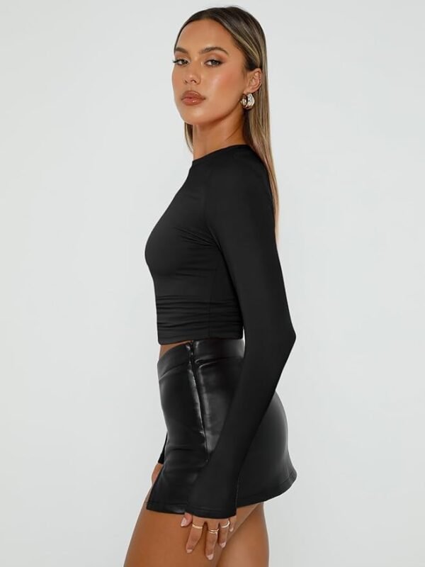 Trendy Queen Womens Long Sleeve Shirts Basic Crop Tops Tight Slim Fit Cute Teen Girls Fall Winter Y2k Clothes - Image 4