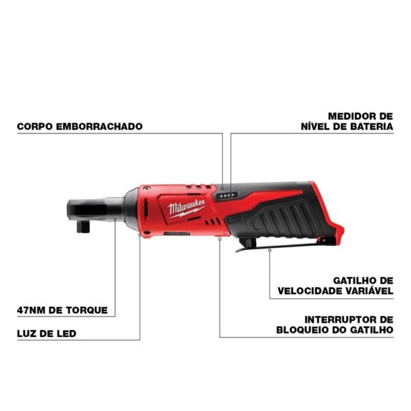 Milwaukee 2457-20 M12 Cordless 3/8" Sub-Compact 35 ft-Lbs 250 RPM Ratchet w/ Variable Speed Trigger - Image 3