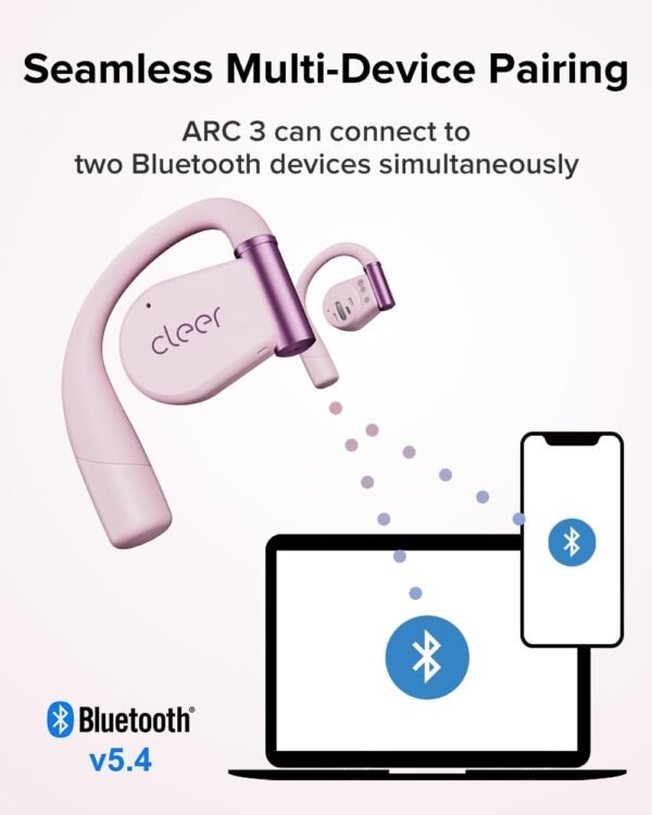 Cleer ARC 3 Open Ear Headphones - Dolby Audio, Snapdragon Sound True Wireless Earbuds, 50Hr Battery, Bluetooth 5.4, IPX 7, Multi-Point, Smart Controls, Wireless Charging Smart Case, Comfort Fit, Pink - Image 2