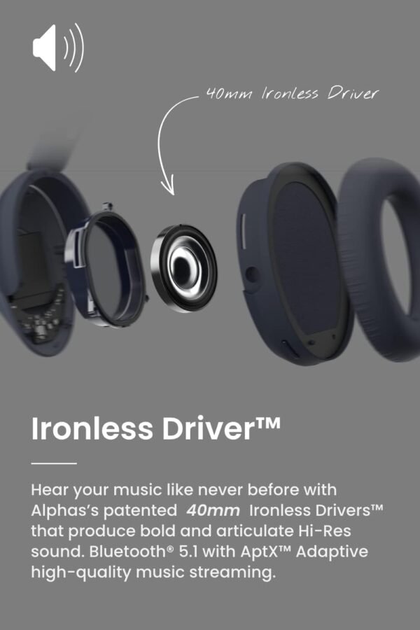 Cleer Audio Alpha Adaptive Active Noise Canceling Bluetooth Headphones, Dual-Microphone, Touch Controls, 35 Hr Battery Life, Multipoint Connection, Dirac Spatial Audio, App, Midnight Black - Image 8