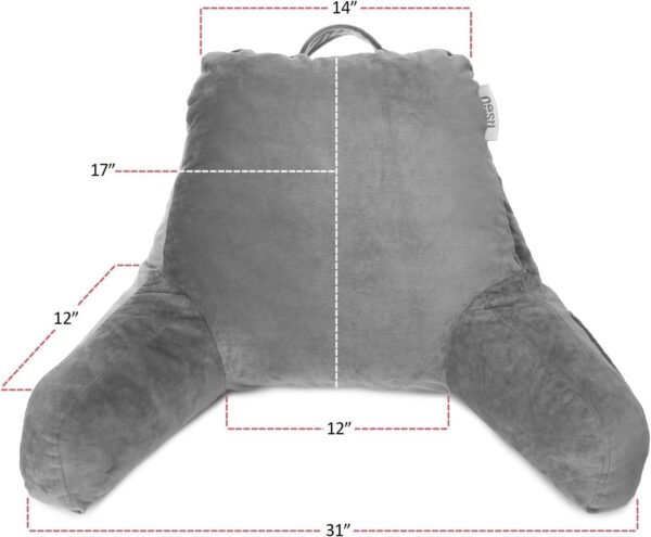 Nestl Reading Pillow Standard Bed Pillow, Back Pillow for Sitting in Bed Shredded Memory Foam Chair Pillow, Reading & Bed Rest Pillows Grey Back Pillow for Bed, Bed Chair Arm Pillow with Pockets - Image 2