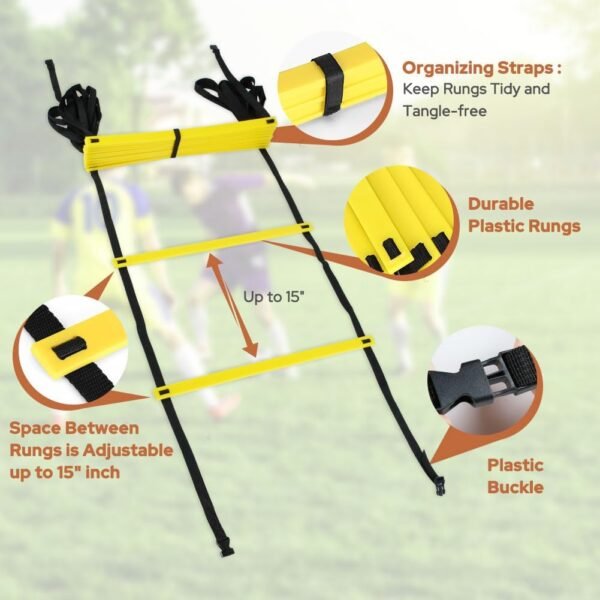 GHB Pro Agility Ladder Agility Training Ladder Speed 12 Rung 20ft with Carrying Bag - Image 8
