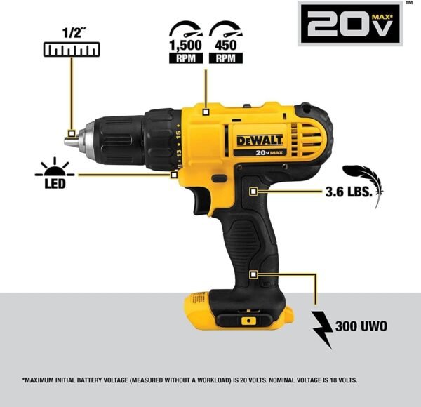 DEWALT 20V MAX Cordless Drill and Impact Driver, Power Tool Combo Kit with 2 Batteries and Charger (DCK240C2) - Image 10