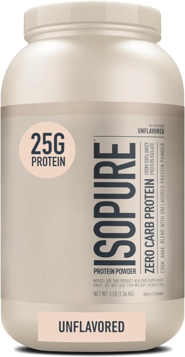 Isopure Unflavored Protein, 25g Whey Isolate, Zero Carb & Keto Friendly, 47 Servings, 3 Pounds (Packaging May Vary) - Image 7