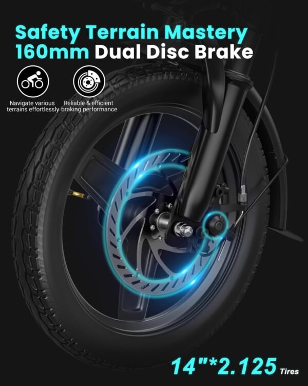 Favoto Aluminum Lightweight Folding Electric Bike - 14" Ebike for Adults with 36V 10.4Ah, 374WH Battery Up to 25 Miles 18MPH, Dual Disc Brakes Electric Bicycle for Commuting, UL 2849 Certified - Image 2