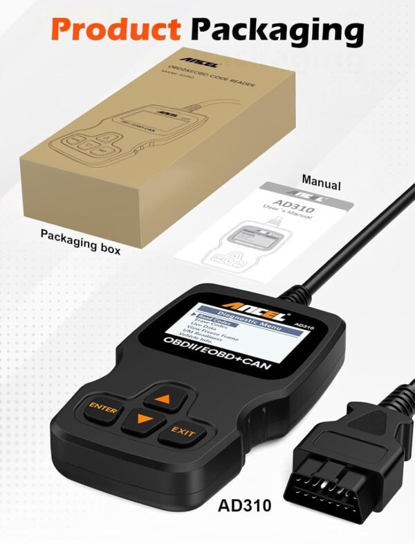 Ancel AD310 Classic Enhanced Universal OBD II Scanner Car Engine Fault Code Reader CAN Diagnostic Scan Tool, Read and Clear Error Codes for 1996 or Newer OBD2 Protocol Vehicle (Black) - Image 7