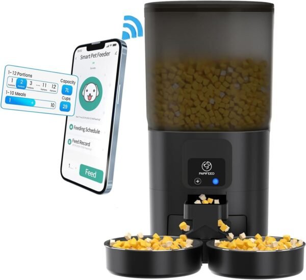 7L Automatic Cat Feeders for 2 Cats - 2.4G WiFi Timed Auto Feeder with APP Control for Remote Feeding, Automatic Cat Food Dispenser with Alexa, Detachable for Easy Clean, 1-10 Meals Per Day