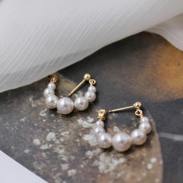 Pearl Hoop Earrings 14K Gold Plated Drop Dangle Earrings For Women Trendy Round Simulated Shell Pearl Earrings - Image 4