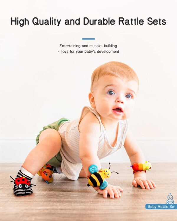 Infinno Baby Wrist Rattle Socks and Foot Finder Set, Perfect Baby Toys for 0-12 Months Newborn Boys and Girls As Baby Shower Gifts, Garden Bug Series - Image 6