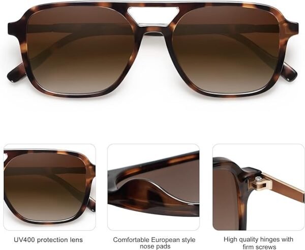 SOJOS Retro Aviator Sunglasses for Women Men,Trendy Rectangle Womens Mens Shades Sun Glasses SJ2202 - Image 3