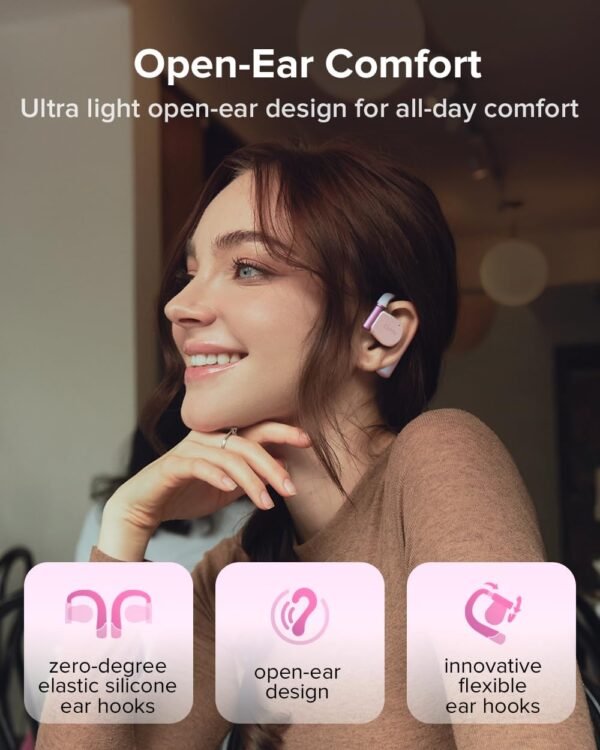 Cleer ARC 3 Open Ear Headphones - Dolby Audio, Snapdragon Sound True Wireless Earbuds, 50Hr Battery, Bluetooth 5.4, IPX 7, Multi-Point, Smart Controls, Wireless Charging Smart Case, Comfort Fit, Pink - Image 3