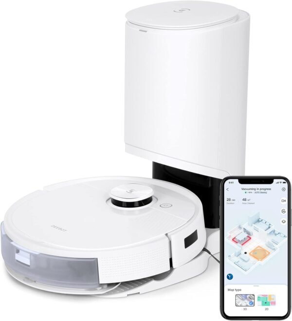 ECOVACS DEEBOT T9+ Robot Vacuum and Mop Combo with Auto-Empty Station, Precision Laser Mapping, 3D Maps, Oscillating Mopping, 3000Pa Suction, Hands-Free Cleaning for Up to 60 days, Air Freshener,White