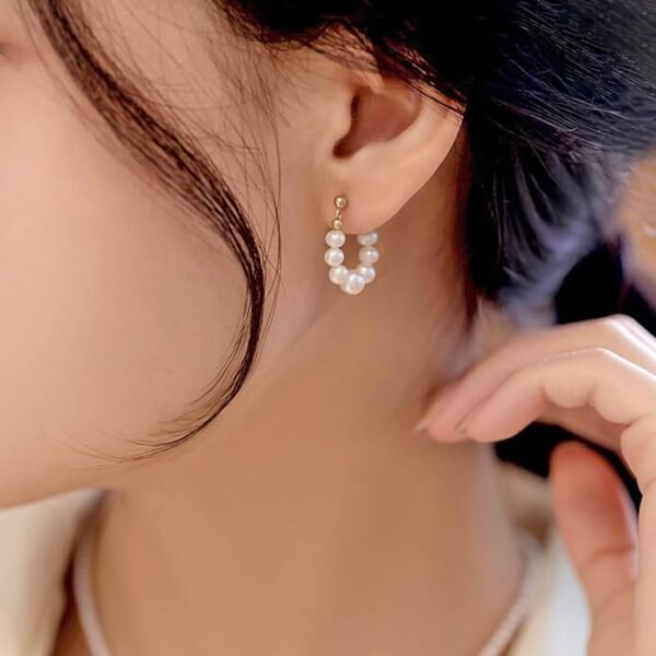 Pearl Hoop Earrings 14K Gold Plated Drop Dangle Earrings For Women Trendy Round Simulated Shell Pearl Earrings - Image 3