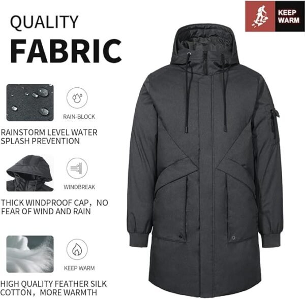 Pioneer Camp Men's Winter Coats Water-Repellent Windproof Thicken Parkas Long Hooded Padded Puffer Jacket - Image 4