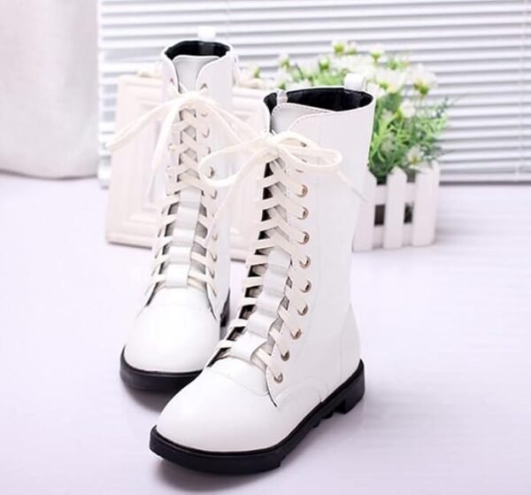DADAWEN Kid's Girls Leather Lace-Up Zipper Mid Calf Combat Riding Winter Boots (Toddler/Little Kid/Big Kid) - Image 4