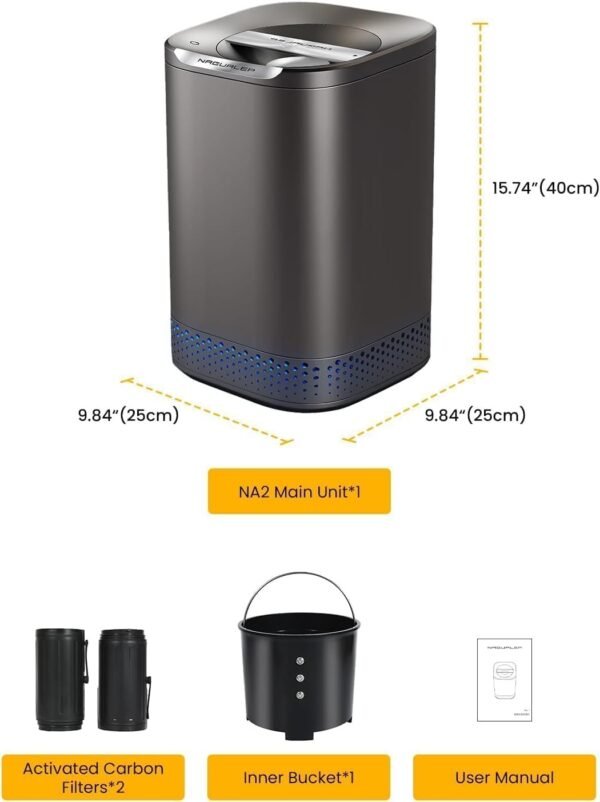 NAGUALEP 2.5L Kitchen Food Cycler Compost Bin Kitchen Electric Composter to Transform Waste into Natural Fertilizer for Garden Auto-Stop/Odorless/Quiet Food Waste Compost Machine(Gray) - Image 5