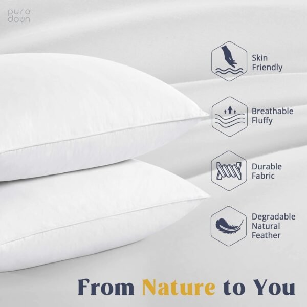 puredown® Goose Feathers and Down White Pillows with 100% Cotton Cover, Bed Sleeping Hotel Collection Pillows Set of 2, Standard Size - Image 2