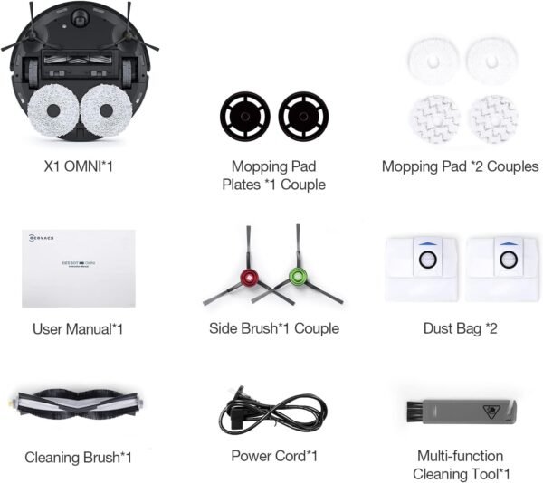 ECOVACS DEEBOT X1 Omni Robot Vacuum and Mop Combo with Self-Emptying, Auto-Wash, Auto-Refill and Auto-Hot Air Drying, 5000Pa Suction, AIVI 3D Obstacle Avoidance, Built-in YIKO Voice Assistant, Black - Image 9