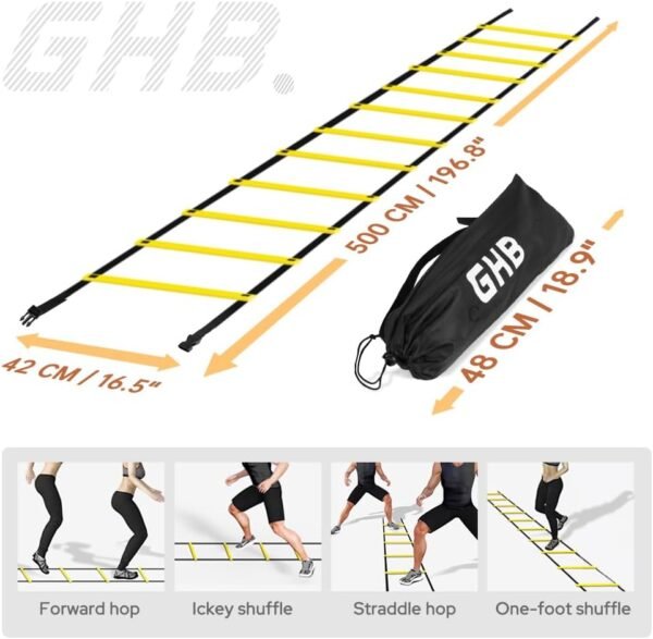 GHB Pro Agility Ladder Agility Training Ladder Speed 12 Rung 20ft with Carrying Bag - Image 5