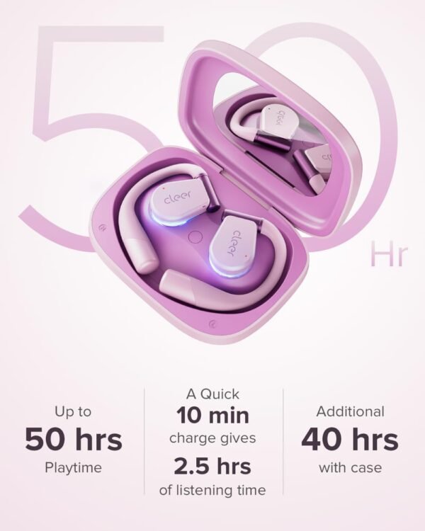 Cleer ARC 3 Open Ear Headphones - Dolby Audio, Snapdragon Sound True Wireless Earbuds, 50Hr Battery, Bluetooth 5.4, IPX 7, Multi-Point, Smart Controls, Wireless Charging Smart Case, Comfort Fit, Pink - Image 6
