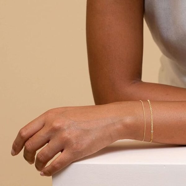 MBW Gold Bracelets for Women Trendy, Dainty 14K Gold Plated Bracelet Stack Beaded Chain Bracelet Set Thin Small Cute Paperclip Bracelets Fashion Waterproof Jewelry Gift Gold Accessories for Women - Image 2