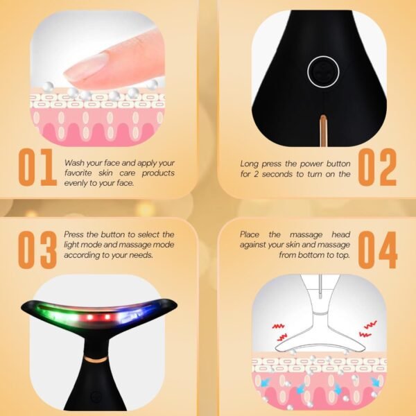 GLO24K Red Light Beauty Device for Face and Neck. Based on Triple Action L E D, Thermal, and Vibration Technologies. - Image 2