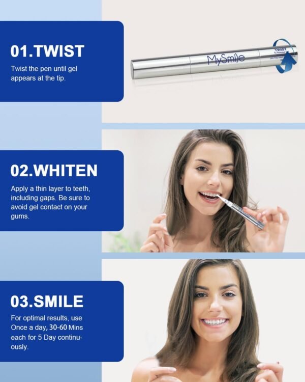 MySmile Teeth Whitening Pen 30+ Treatment Enamel Safe Tooth Whitening Gel for Teeth Sensitive-10 Min Fast Whitening Teeth-Helps to Remove Stains from Coffee, Smoking, Wines-Mint Flavor - Image 6