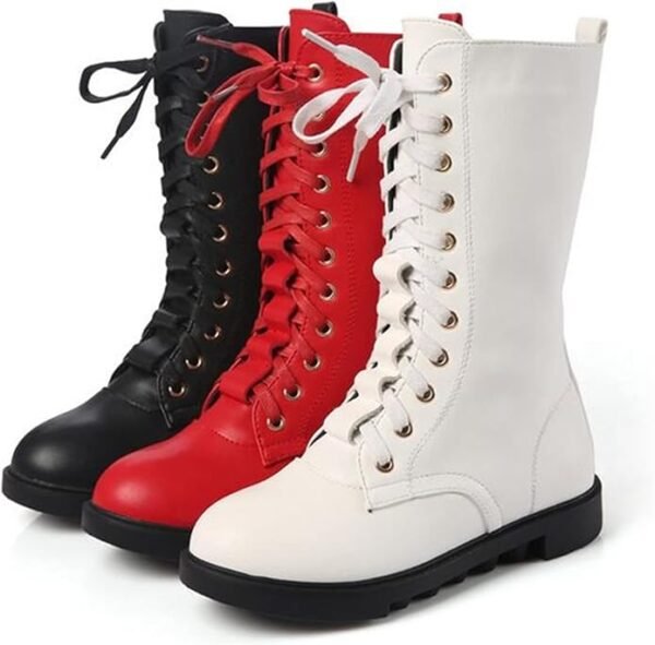 DADAWEN Kid's Girls Leather Lace-Up Zipper Mid Calf Combat Riding Winter Boots (Toddler/Little Kid/Big Kid) - Image 5