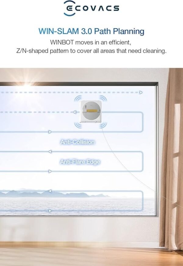 ECOVACS Winbot W1 Pro Window Cleaning Robot, Intelligent Cleaning with Dual Cross Water Spray Technology, Win SLAM 3.0 Path Planning, 2800Pa Suction Power, Edge Detection Technology, App Control,Grey - Image 3